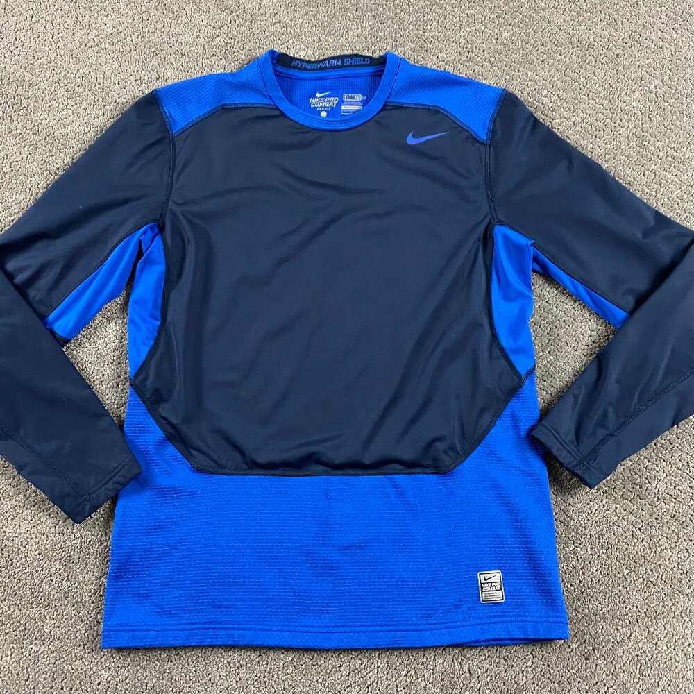 Nike Pro Combat Shirt Men's Large Hyperwarm Shield Fitted Long Sleeve Blue
